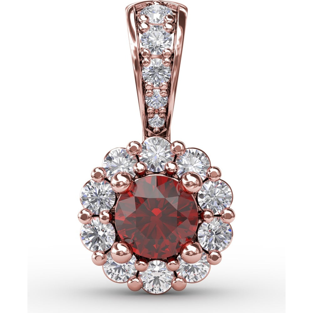 Halo Pendant with Round Ruby and Pavé Diamond Bail by Fana - 0.59 Carat Total Gemstone Weight