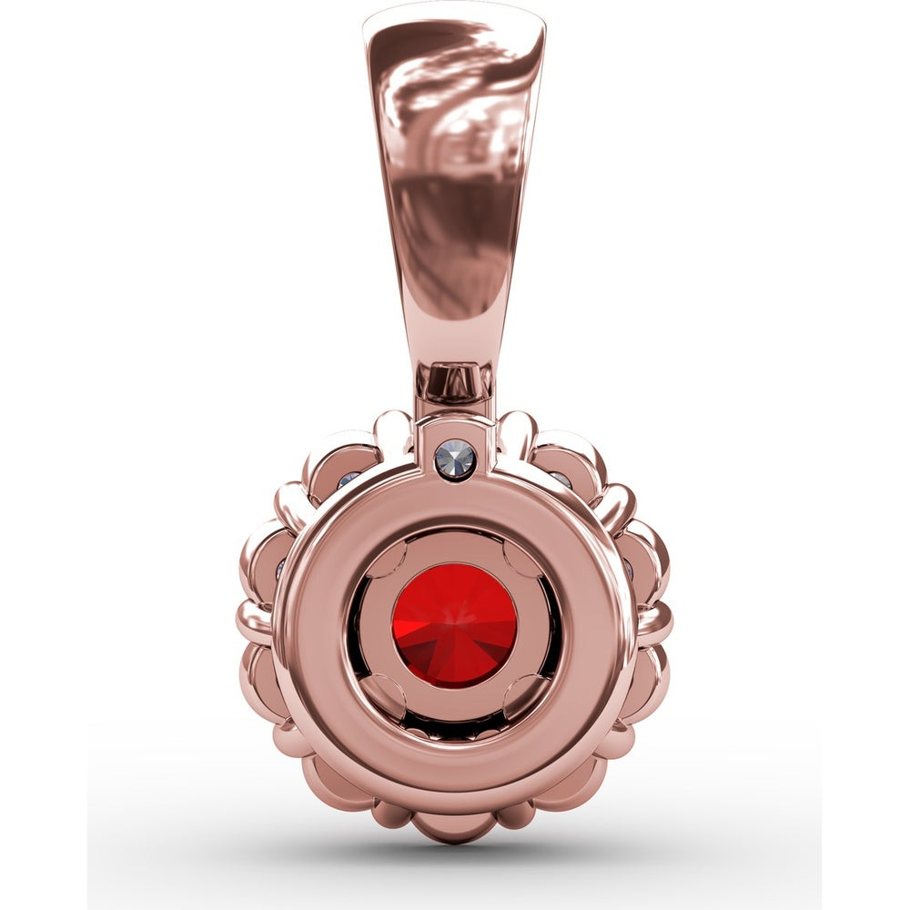 Halo Pendant with Round Ruby and Pavé Diamond Bail by Fana - 0.59 Carat Total Gemstone Weight