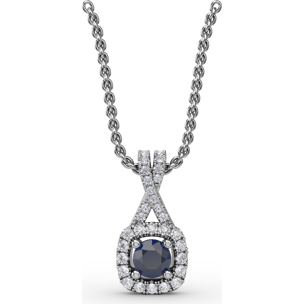 Halo Pendant with Round Sapphire and Pavé Diamond Setting by Fana - 0.54 Carat Total Gemstone Weight