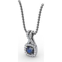 Halo Pendant with Round Sapphire and Pavé Diamond Setting by Fana - 0.54 Carat Total Gemstone Weight