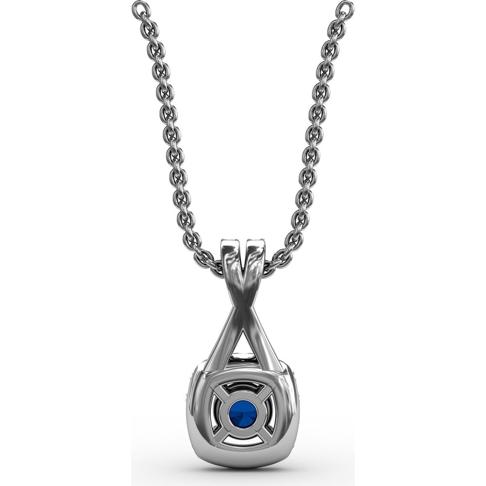 Halo Pendant with Round Sapphire and Pavé Diamond Setting by Fana - 0.54 Carat Total Gemstone Weight