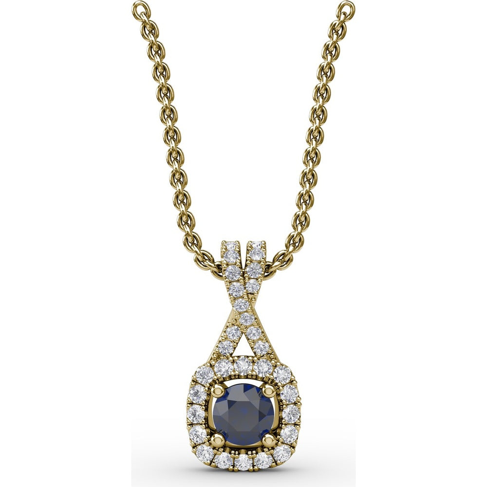 Halo Pendant with Round Sapphire and Pavé Diamond Setting by Fana - 0.54 Carat Total Gemstone Weight