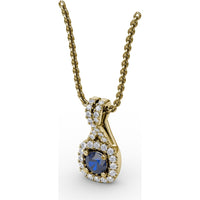 Halo Pendant with Round Sapphire and Pavé Diamond Setting by Fana - 0.54 Carat Total Gemstone Weight