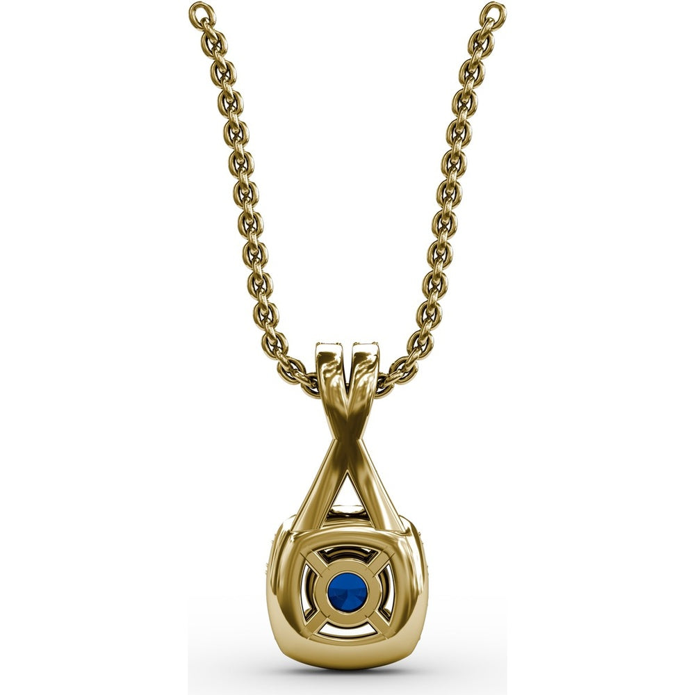 Halo Pendant with Round Sapphire and Pavé Diamond Setting by Fana - 0.54 Carat Total Gemstone Weight
