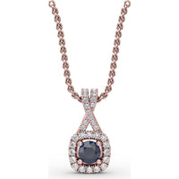 Halo Pendant with Round Sapphire and Pavé Diamond Setting by Fana - 0.54 Carat Total Gemstone Weight