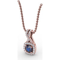 Halo Pendant with Round Sapphire and Pavé Diamond Setting by Fana - 0.54 Carat Total Gemstone Weight