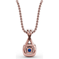 Halo Pendant with Round Sapphire and Pavé Diamond Setting by Fana - 0.54 Carat Total Gemstone Weight
