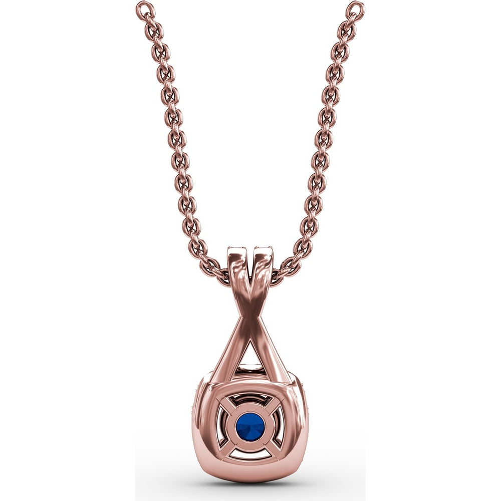 Halo Pendant with Round Sapphire and Pavé Diamond Setting by Fana - 0.54 Carat Total Gemstone Weight