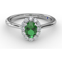 Halo Ring with Oval Emerald and Round Diamond Accents by Fana - 0.67 Carat Total Diamond Weight