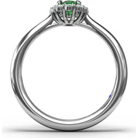 Halo Ring with Oval Emerald and Round Diamond Accents by Fana - 0.67 Carat Total Diamond Weight