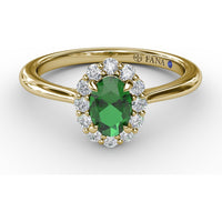 Halo Ring with Oval Emerald and Round Diamond Accents by Fana - 0.67 Carat Total Diamond Weight