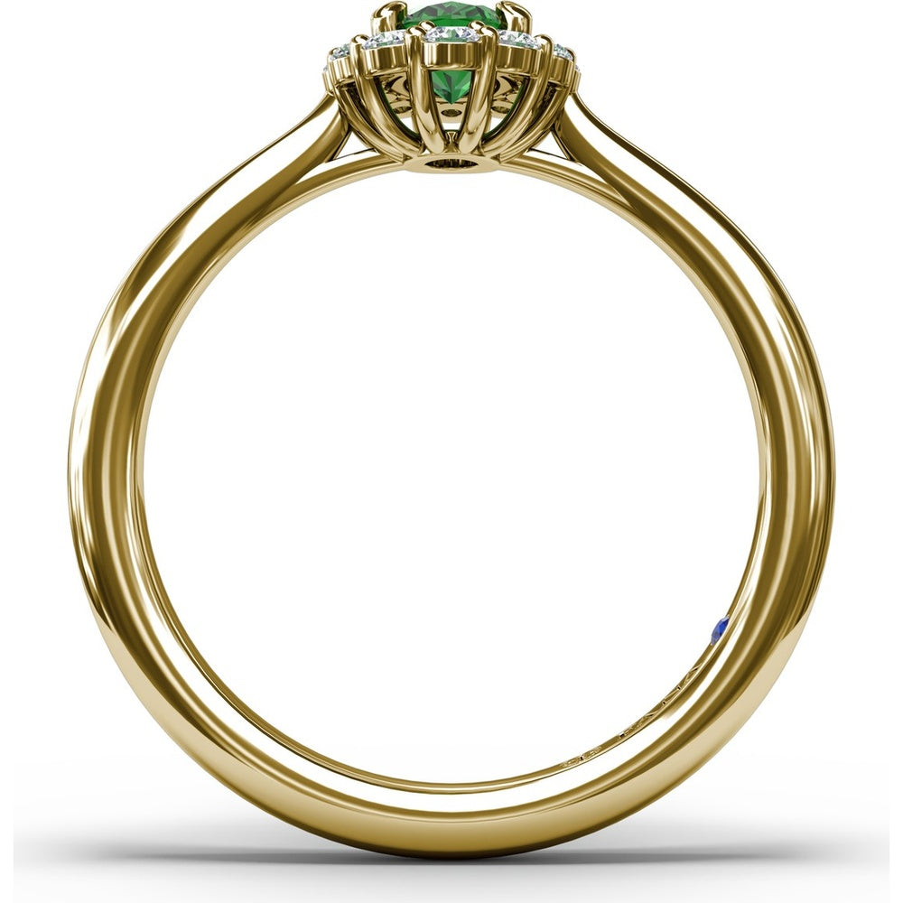Halo Ring with Oval Emerald and Round Diamond Accents by Fana - 0.67 Carat Total Diamond Weight
