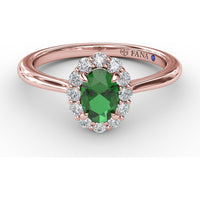 Halo Ring with Oval Emerald and Round Diamond Accents by Fana - 0.67 Carat Total Diamond Weight