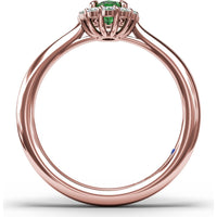 Halo Ring with Oval Emerald and Round Diamond Accents by Fana - 0.67 Carat Total Diamond Weight