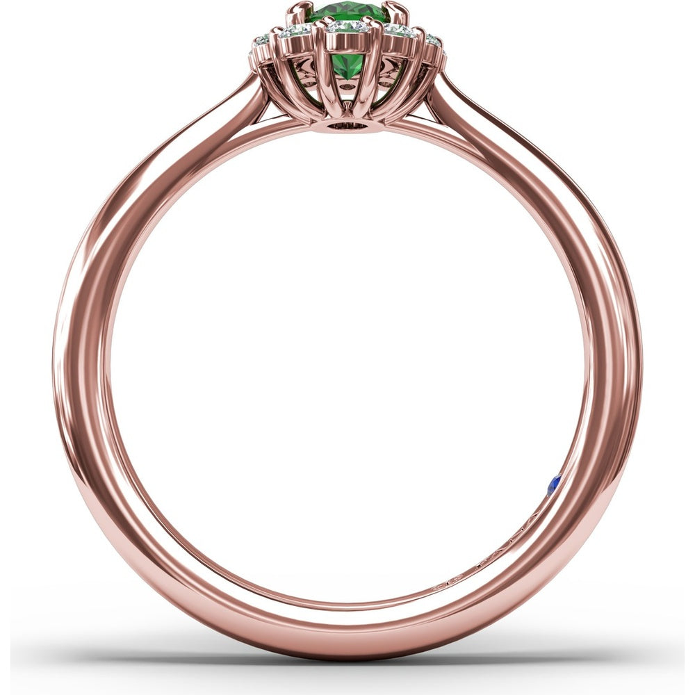 Halo Ring with Oval Emerald and Round Diamond Accents by Fana - 0.67 Carat Total Diamond Weight