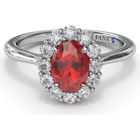 Halo Ring with Oval Ruby and Round Diamonds by Fana - 1.34 Carat Total Gemstone Weight