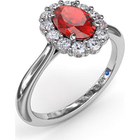 Halo Ring with Oval Ruby and Round Diamonds by Fana - 1.34 Carat Total Gemstone Weight