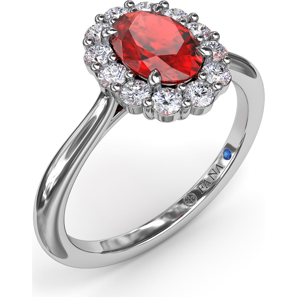 Halo Ring with Oval Ruby and Round Diamonds by Fana - 1.34 Carat Total Gemstone Weight
