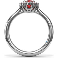 Halo Ring with Oval Ruby and Round Diamonds by Fana - 1.34 Carat Total Gemstone Weight