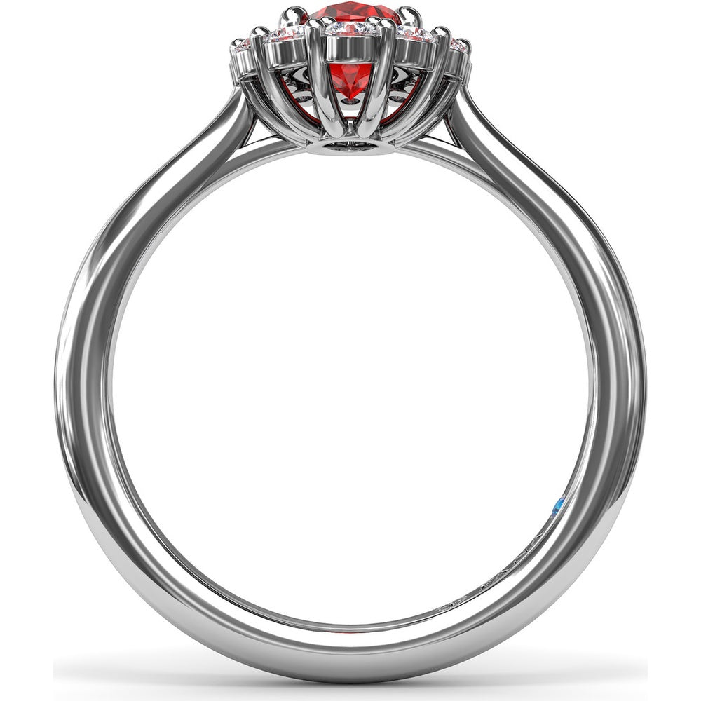 Halo Ring with Oval Ruby and Round Diamonds by Fana - 1.34 Carat Total Gemstone Weight