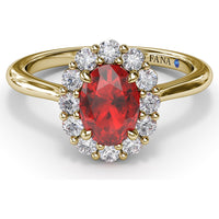 Halo Ring with Oval Ruby and Round Diamonds by Fana - 1.34 Carat Total Gemstone Weight