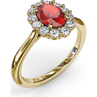 Halo Ring with Oval Ruby and Round Diamonds by Fana - 1.34 Carat Total Gemstone Weight