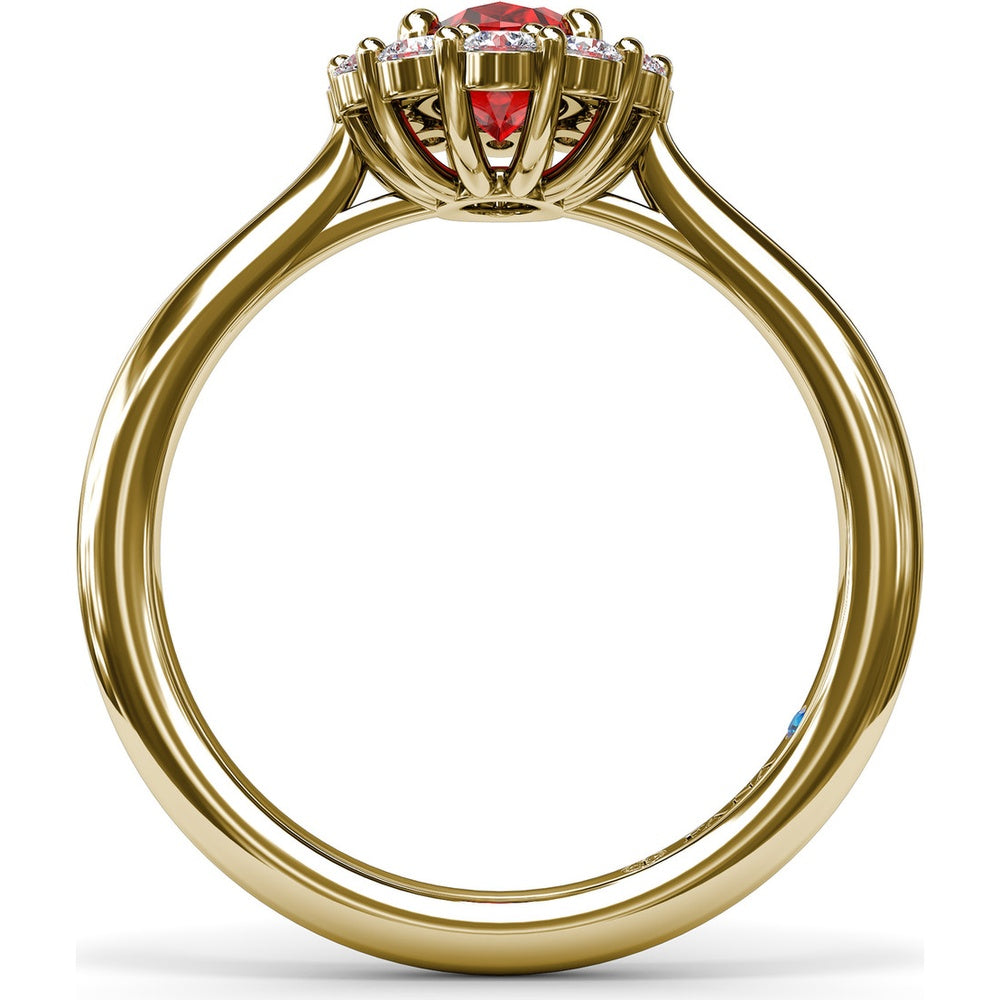 Halo Ring with Oval Ruby and Round Diamonds by Fana - 1.34 Carat Total Gemstone Weight