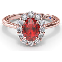 Halo Ring with Oval Ruby and Round Diamonds by Fana - 1.34 Carat Total Gemstone Weight