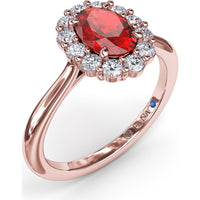 Halo Ring with Oval Ruby and Round Diamonds by Fana - 1.34 Carat Total Gemstone Weight