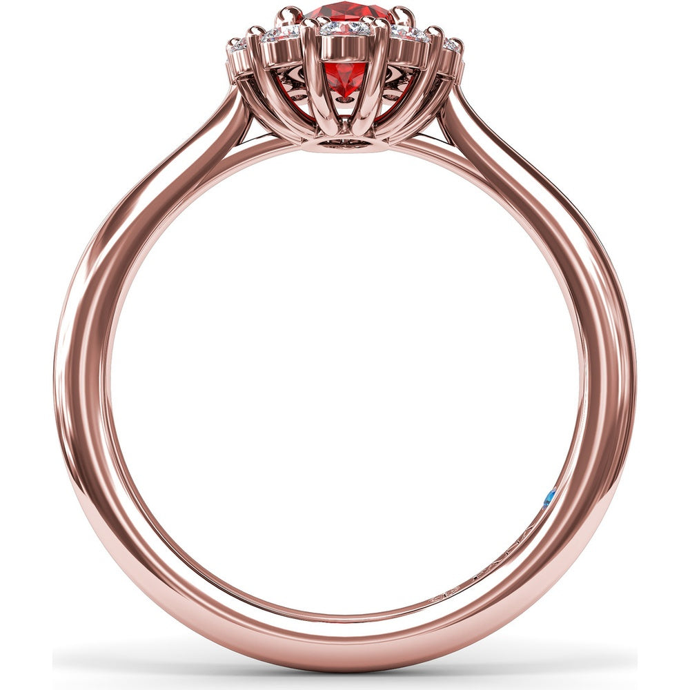 Halo Ring with Oval Ruby and Round Diamonds by Fana - 1.34 Carat Total Gemstone Weight