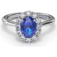 Halo Ring with Oval Sapphire and Round Diamonds by Fana - 1.47 Carat Total Gemstone Weight