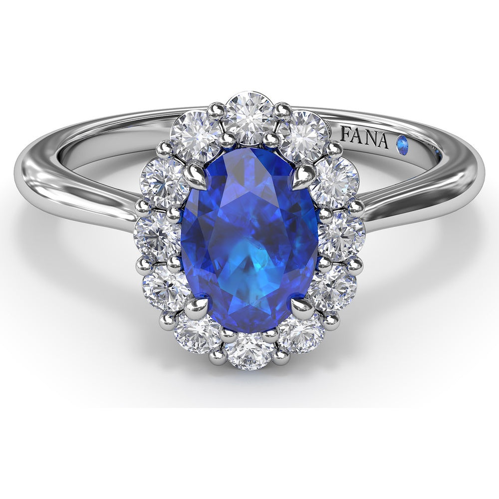 Halo Ring with Oval Sapphire and Round Diamonds by Fana - 1.47 Carat Total Gemstone Weight