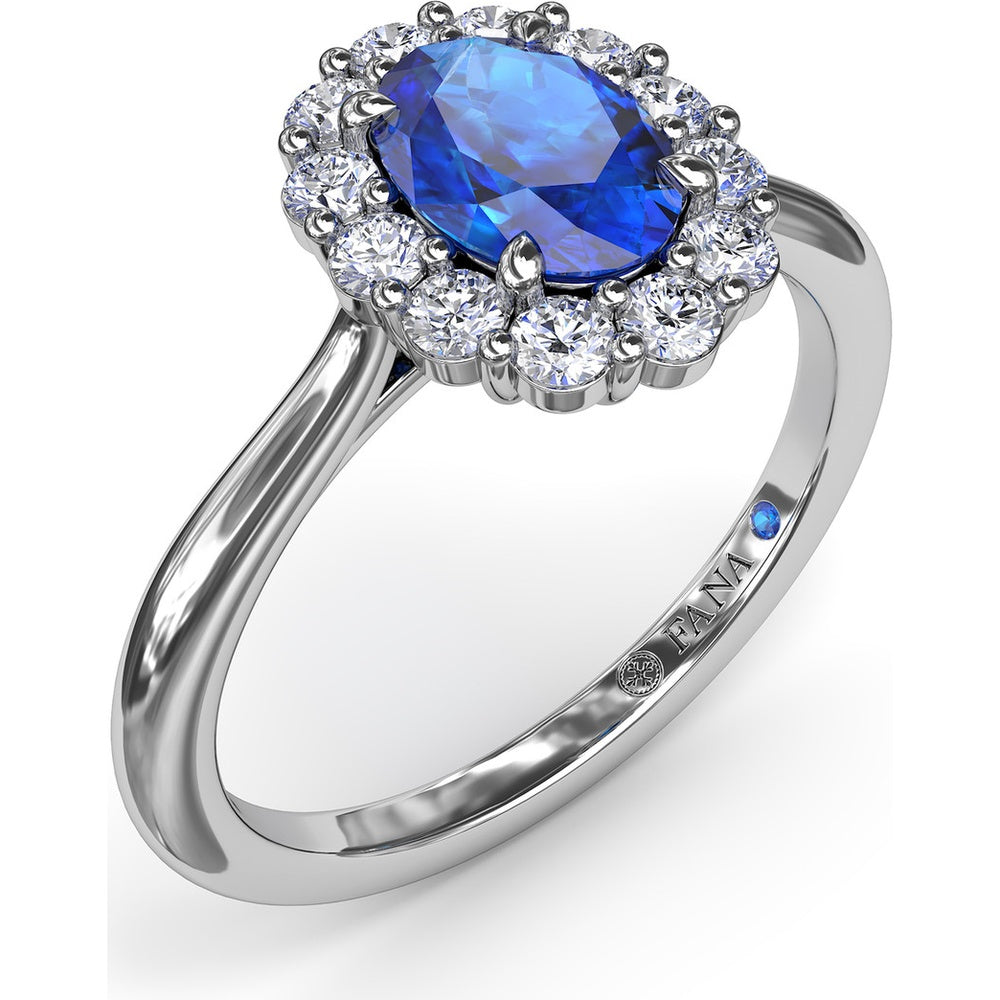 Halo Ring with Oval Sapphire and Round Diamonds by Fana - 1.47 Carat Total Gemstone Weight
