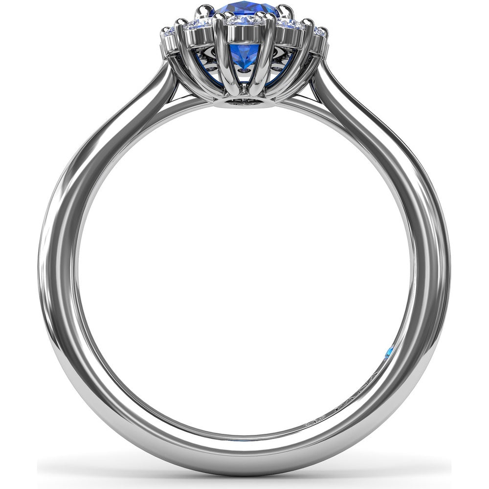 Halo Ring with Oval Sapphire and Round Diamonds by Fana - 1.47 Carat Total Gemstone Weight