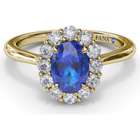 Halo Ring with Oval Sapphire and Round Diamonds by Fana - 1.47 Carat Total Gemstone Weight