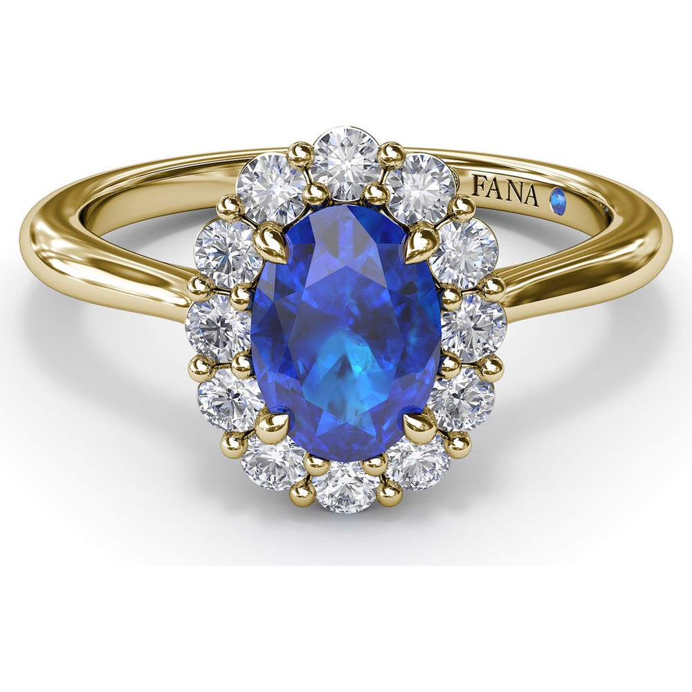 Halo Ring with Oval Sapphire and Round Diamonds by Fana - 1.47 Carat Total Gemstone Weight