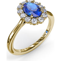 Halo Ring with Oval Sapphire and Round Diamonds by Fana - 1.47 Carat Total Gemstone Weight