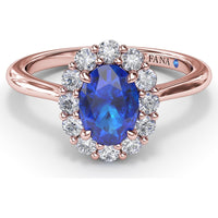 Halo Ring with Oval Sapphire and Round Diamonds by Fana - 1.47 Carat Total Gemstone Weight
