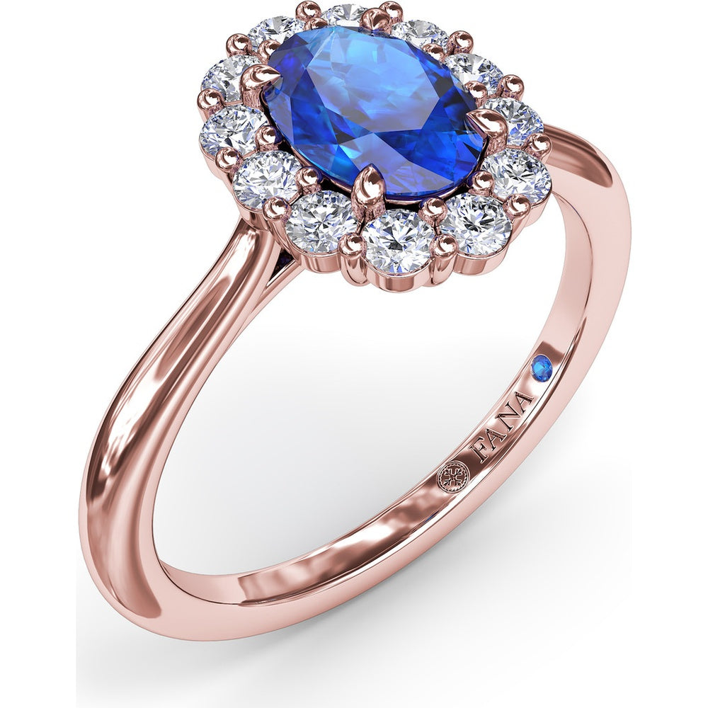 Halo Ring with Oval Sapphire and Round Diamonds by Fana - 1.47 Carat Total Gemstone Weight