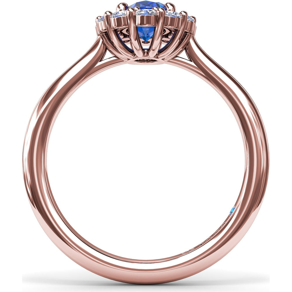 Halo Ring with Oval Sapphire and Round Diamonds by Fana - 1.47 Carat Total Gemstone Weight