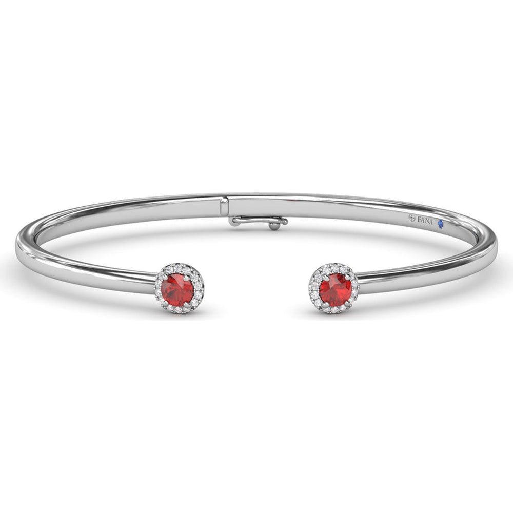 Halo Ruby and Diamond Bangle with Pavé Set Round Diamond Accents by Fana - 0.82 Carat Total Gemstone Weight