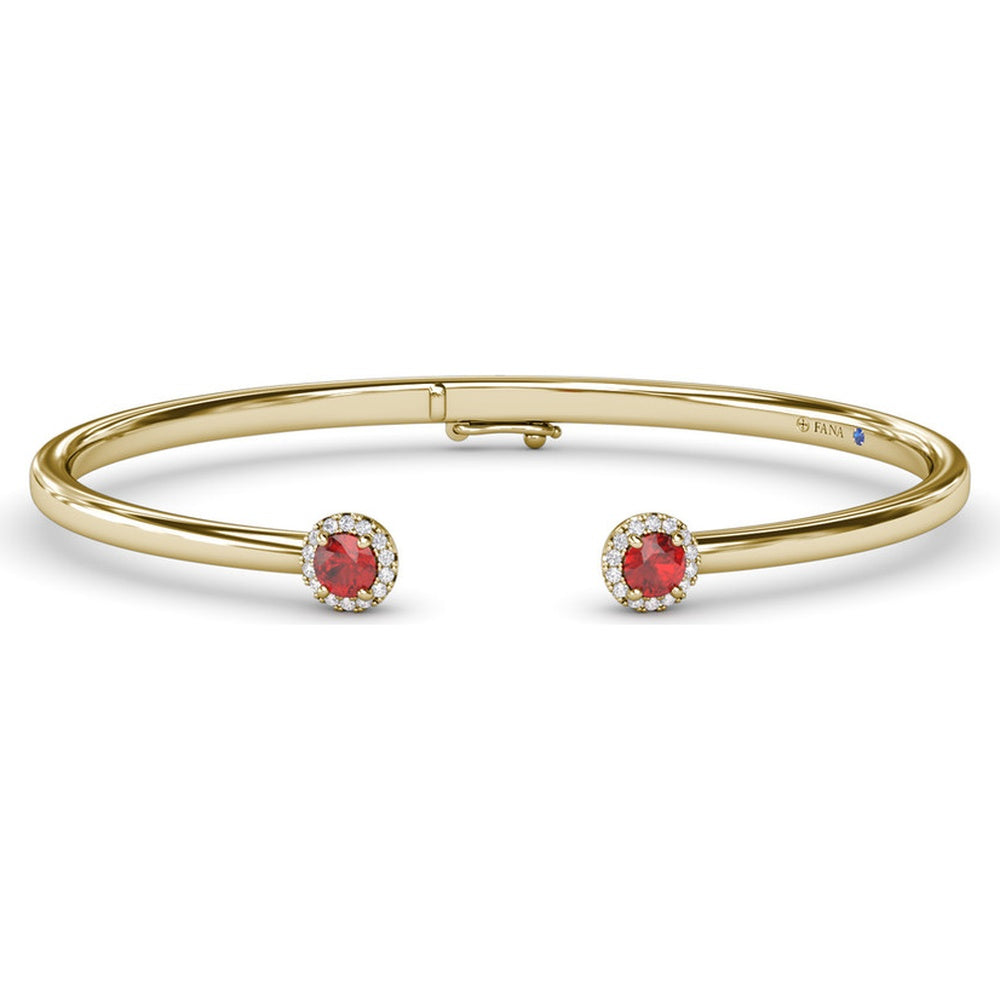 Halo Ruby and Diamond Bangle with Pavé Set Round Diamond Accents by Fana - 0.82 Carat Total Gemstone Weight