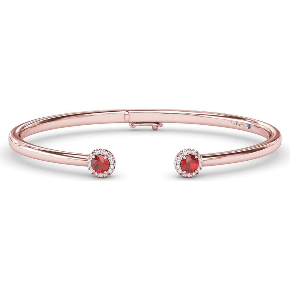Halo Ruby and Diamond Bangle with Pavé Set Round Diamond Accents by Fana - 0.82 Carat Total Gemstone Weight