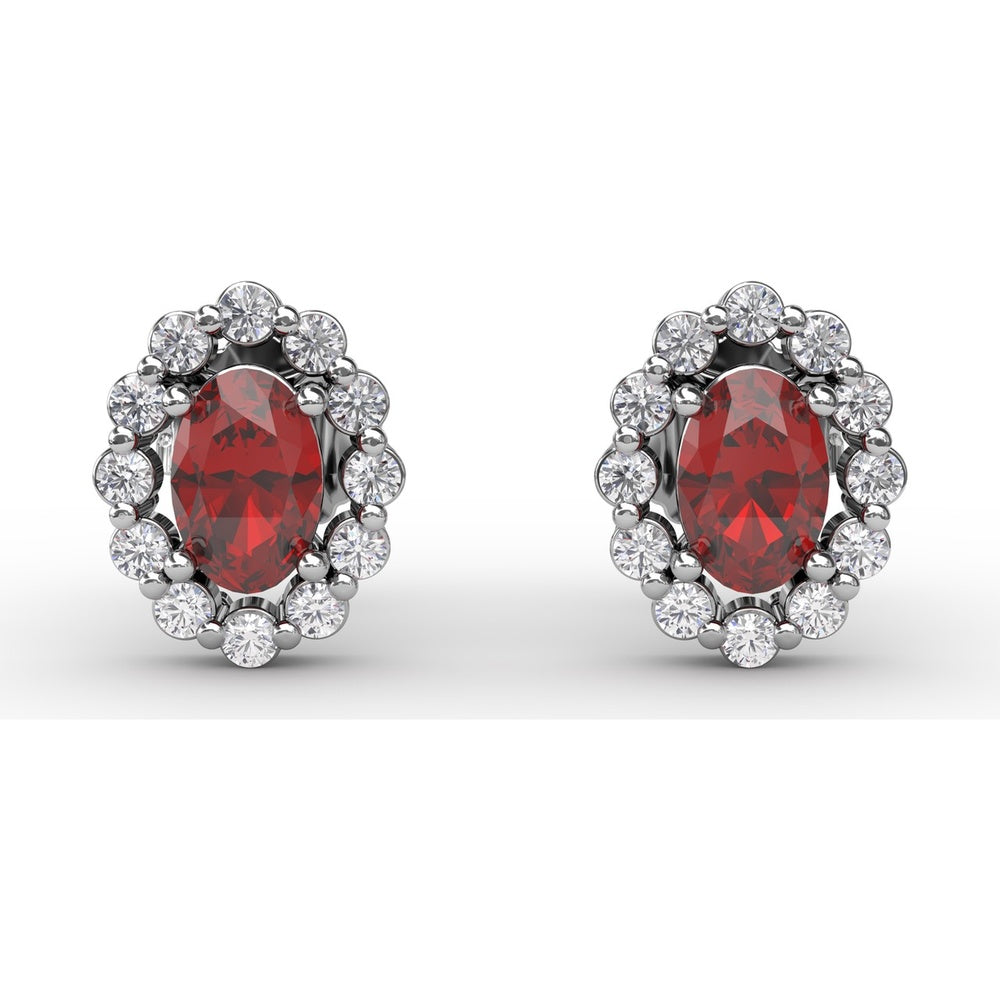 Halo Ruby and Diamond Stud Earrings by Fana - 1.68 Carat Total Gemstone Weight