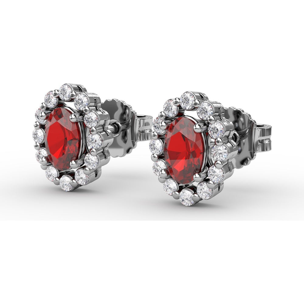 Halo Ruby and Diamond Stud Earrings by Fana - 1.68 Carat Total Gemstone Weight