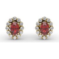 Halo Ruby and Diamond Stud Earrings by Fana - 1.68 Carat Total Gemstone Weight