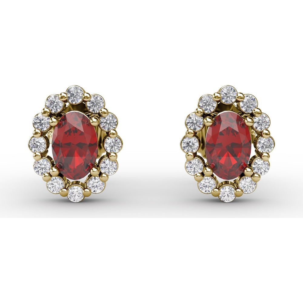 Halo Ruby and Diamond Stud Earrings by Fana - 1.68 Carat Total Gemstone Weight