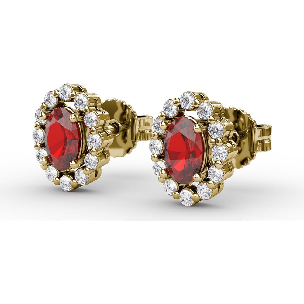 Halo Ruby and Diamond Stud Earrings by Fana - 1.68 Carat Total Gemstone Weight