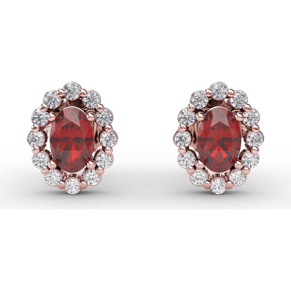 Halo Ruby and Diamond Stud Earrings by Fana - 1.68 Carat Total Gemstone Weight