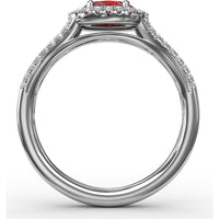 Halo Ruby Ring with Pavé Diamond Split Shank by Fana - 0.92 Carat Total Gemstone Weight